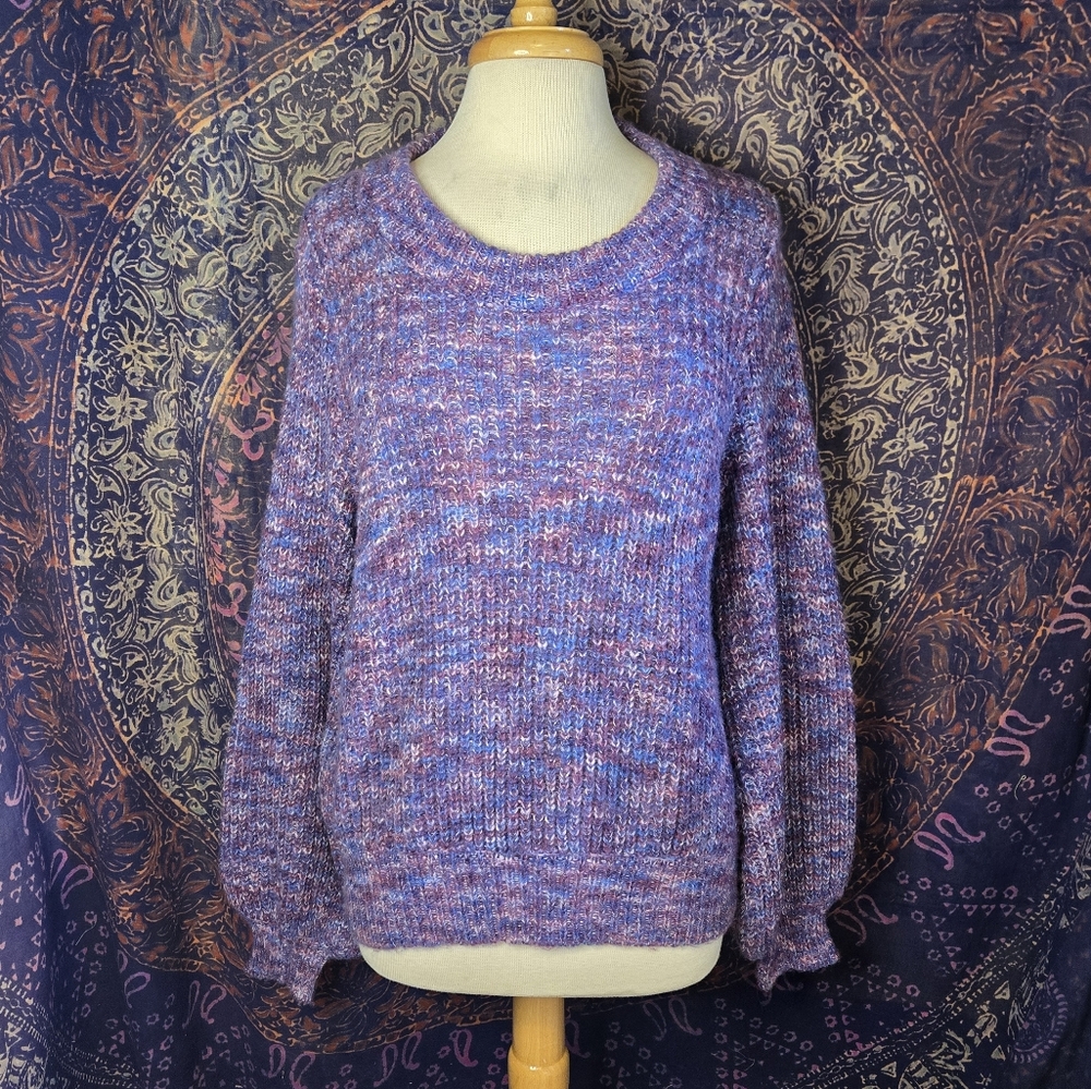 ModCloth Purple Space Dyed Metallic Chunky Knit Balloon Sleeve Sweater Womens M